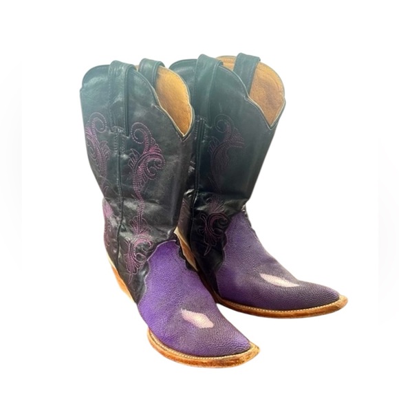 Vintage Shoes - Purple stingray leather western embroidered cowboy boots women’s size 5.5